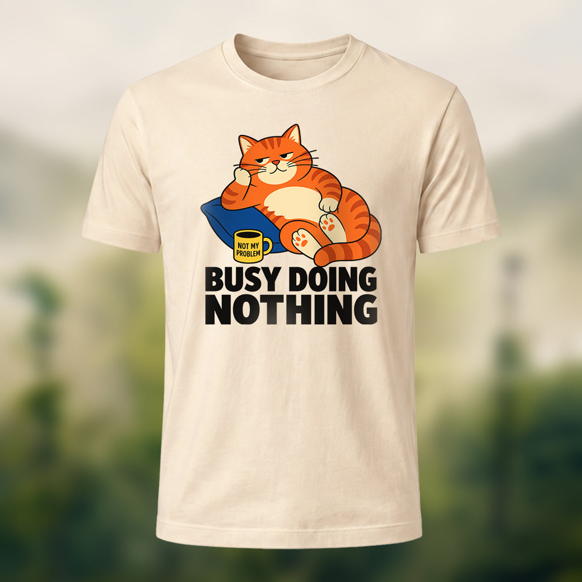 Laid-Back Cozy Cat Soft Cotton T-Shirt Beige