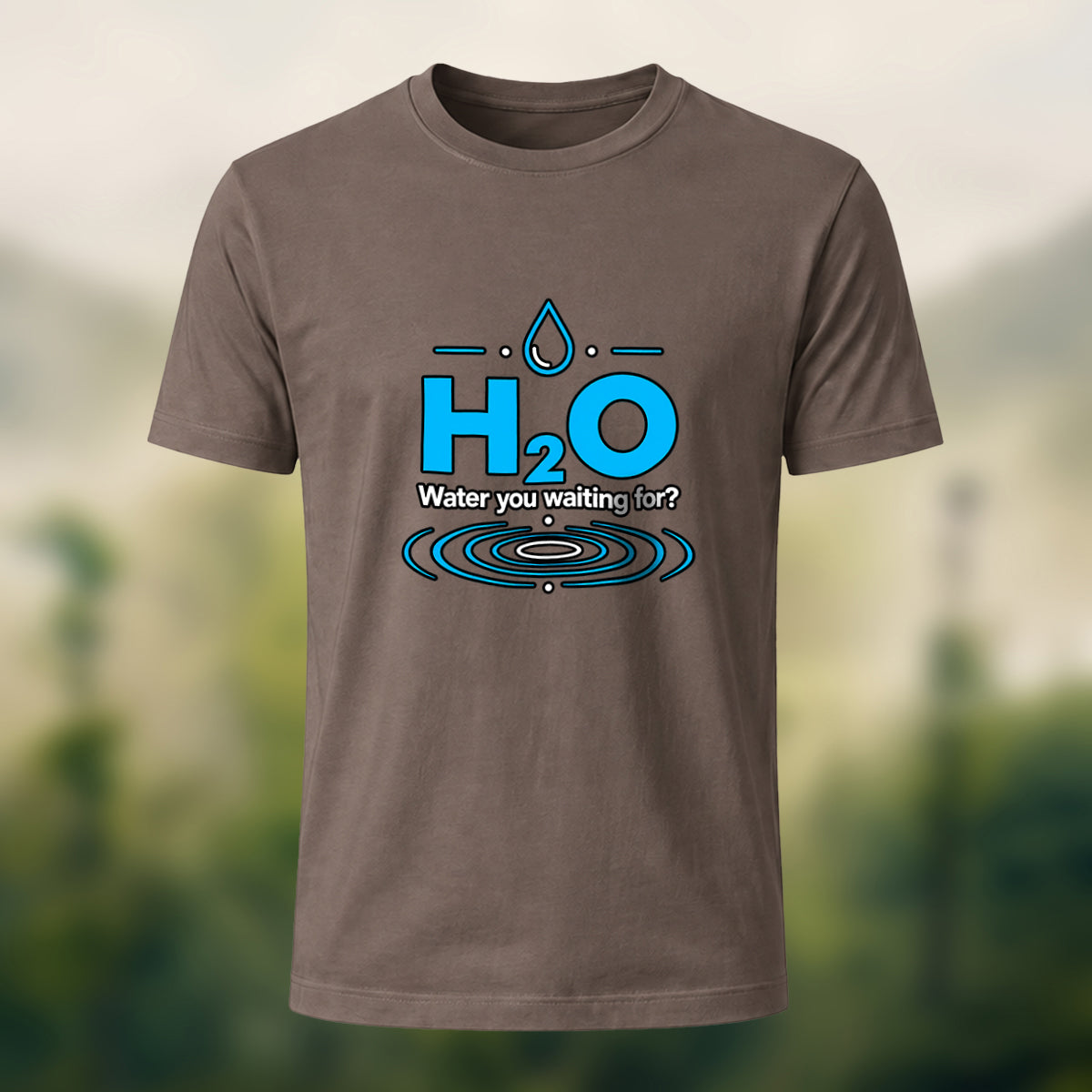 Water Molecule Print Casual Cotton T-Shirt Coffee