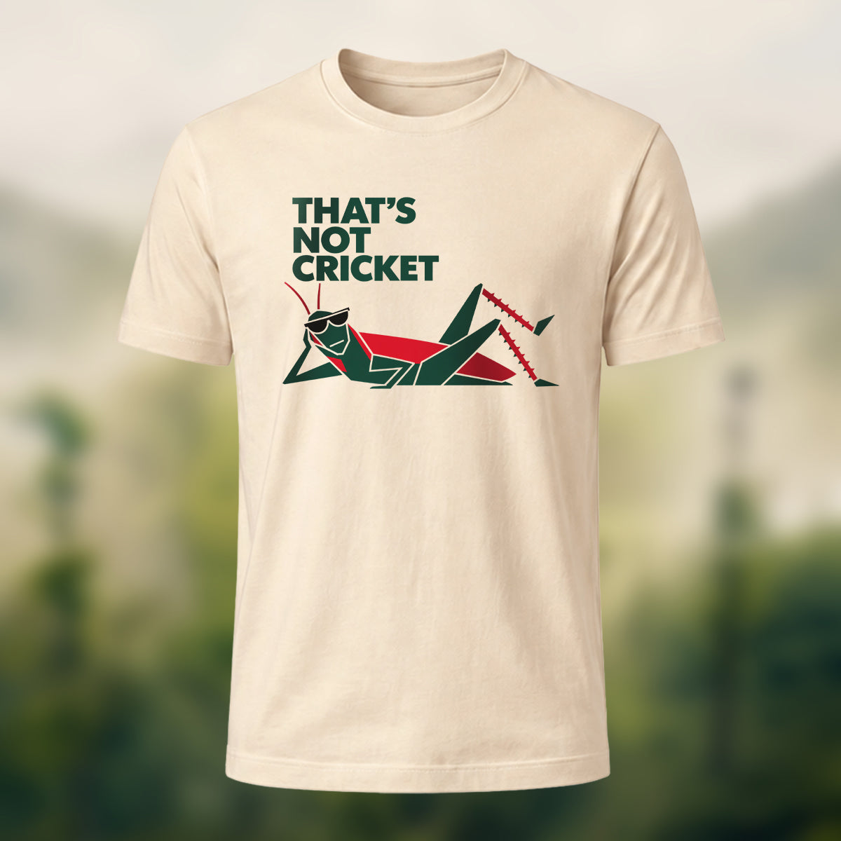 Witty Laid-Back Cricket Combed Cotton T-Shirt Beige