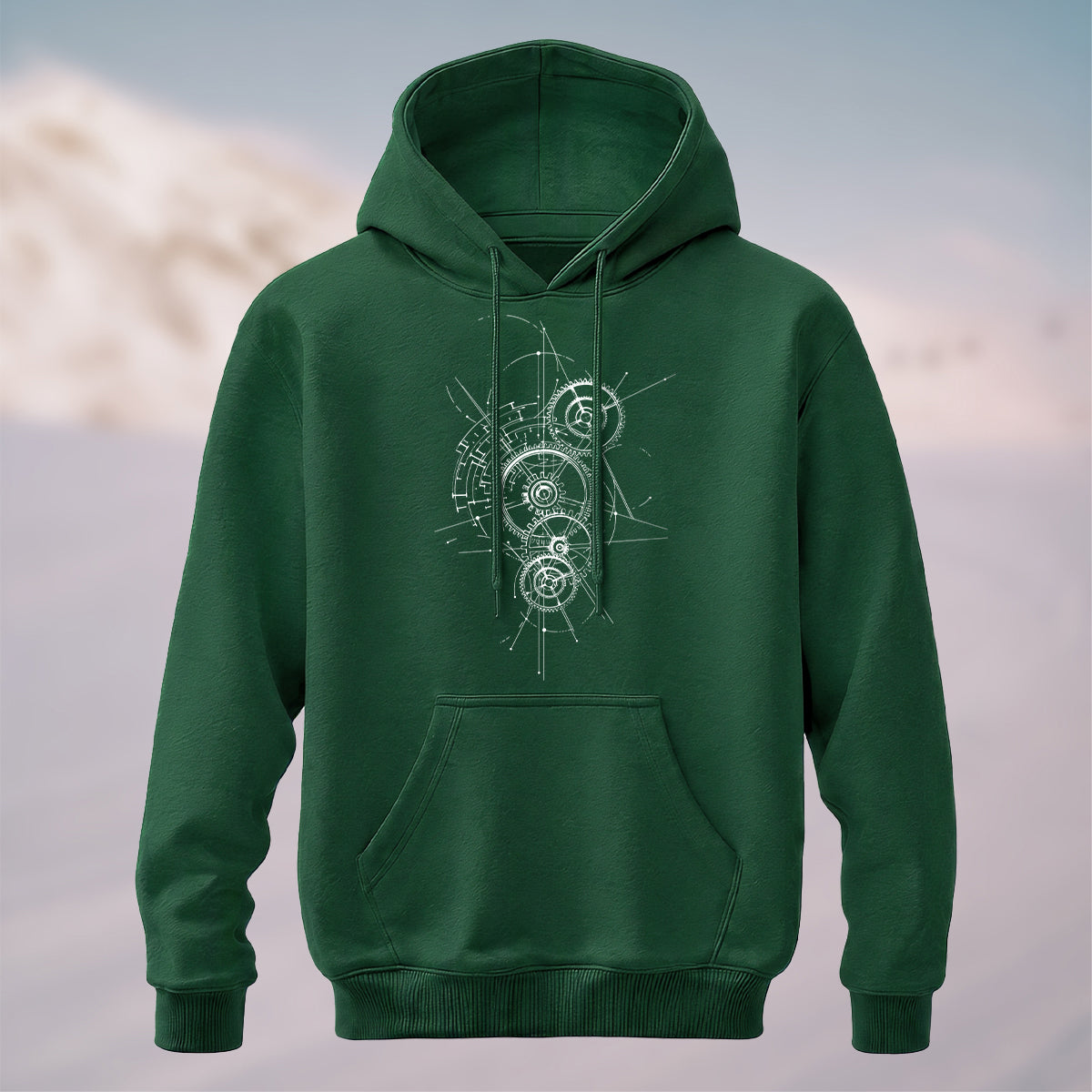 Cotton Made Artistic Mechanical Hoodie Forest Green