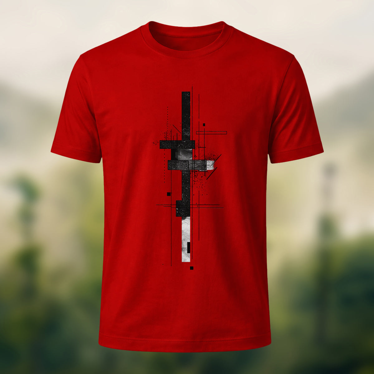 Minimalist Geometric Print Casual Cotton T-Shirt Red