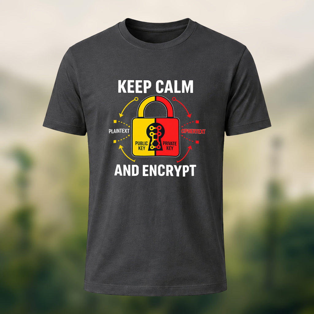 Keep Calm And Encrypt Print Casual Cotton T-Shirt Charcoal