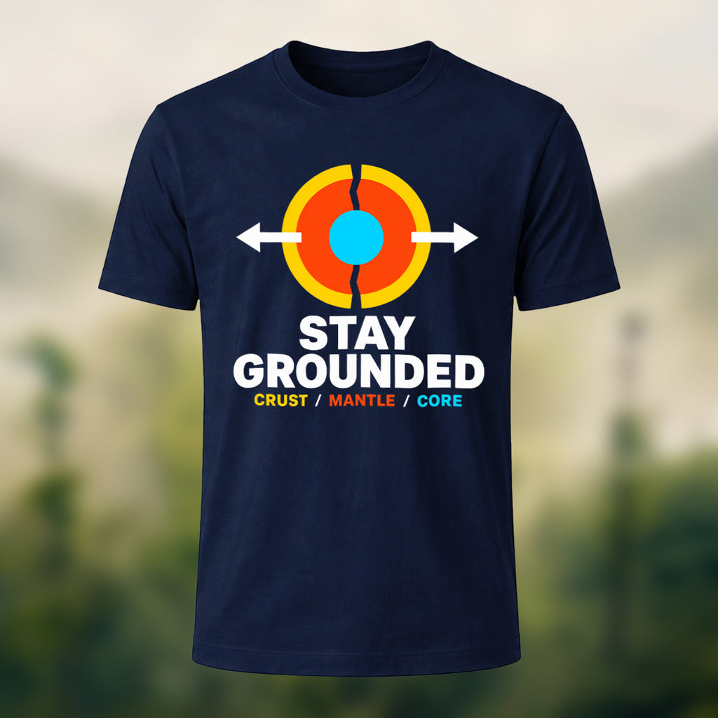 Earth Core Print Casual Soft Cotton T-Shirt Navy