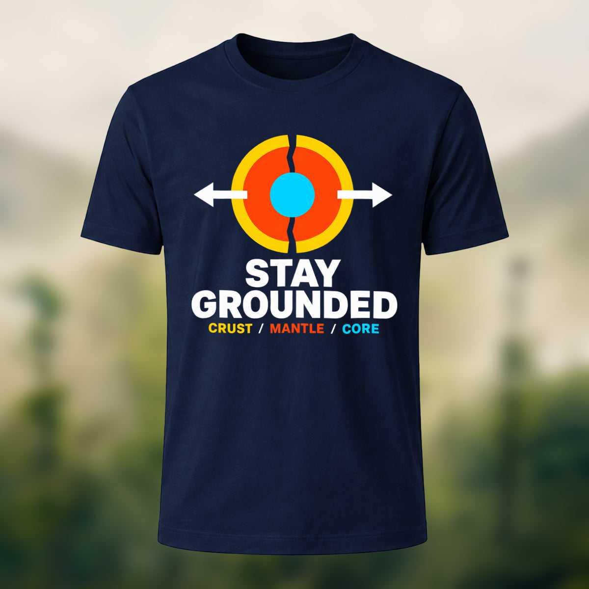 Earth Core Print Casual Soft Cotton T-Shirt Navy