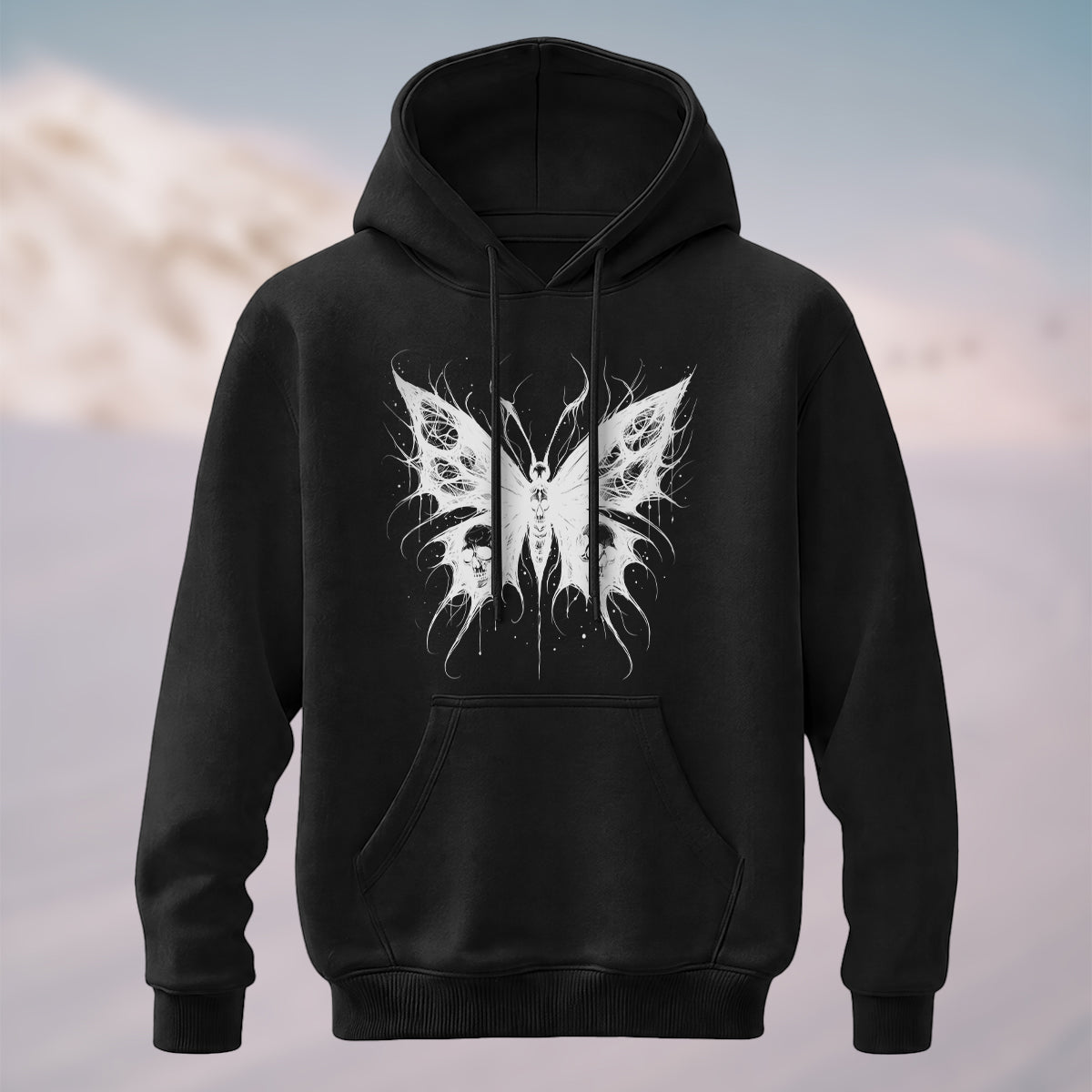 Cotton Made Dark Butterfly Skeleton Print Hoodie Black