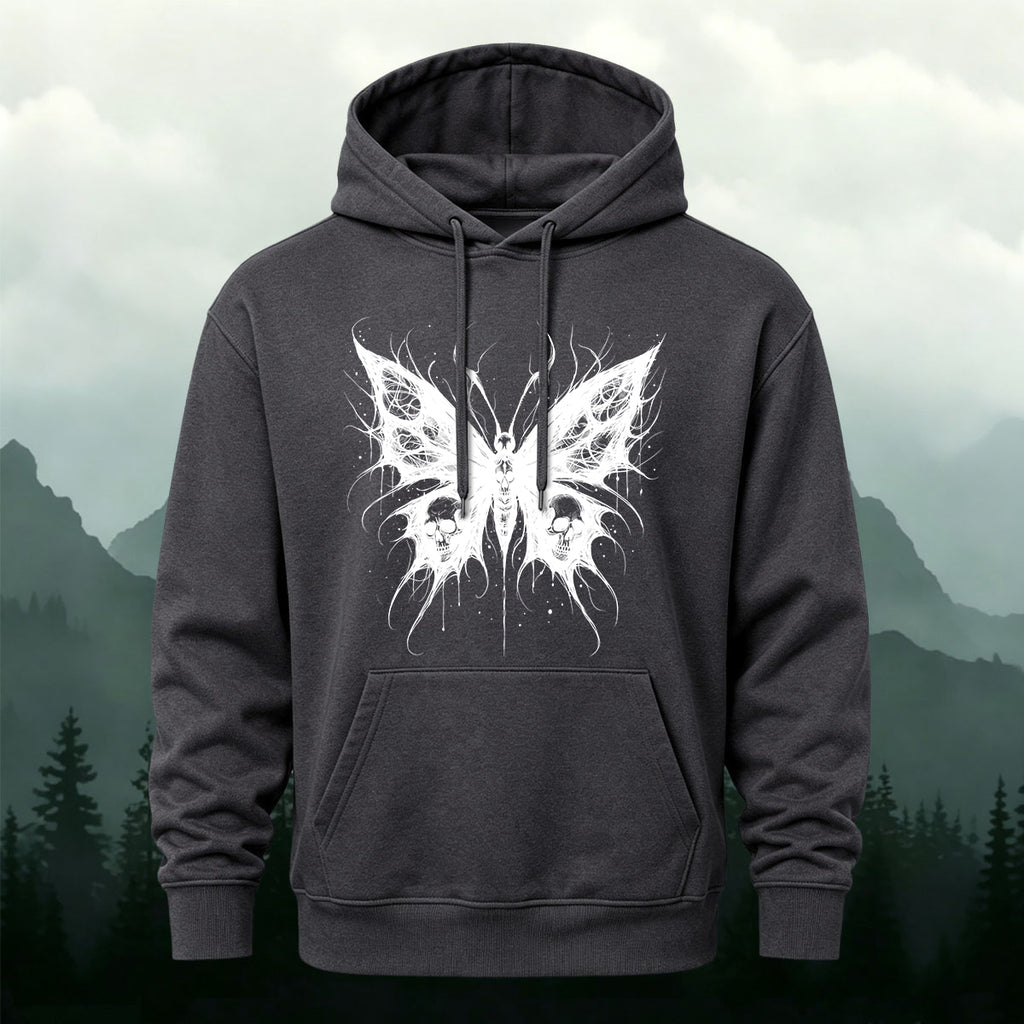 Cotton Made Dark Butterfly Skeleton Print Hoodie Dark Grey