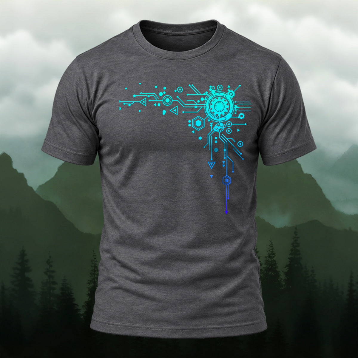 Modern Digital Interface Cotton T-Shirt Forest Green