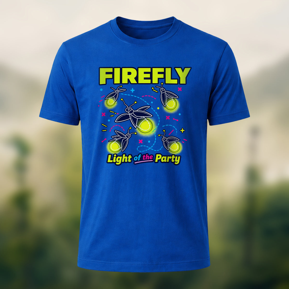 Playful Glowing Firefly Soft Cotton T-Shirt Royal Blue