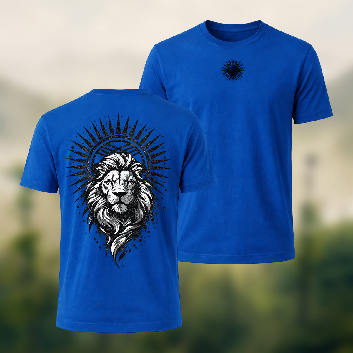 Black Lion Medallion Print Premium Cotton T-Shirt Royal Blue