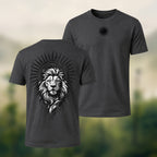 Black Lion Medallion Print Premium Cotton T-Shirt Charcoal