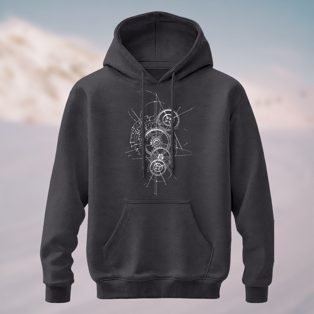 Cotton Made Artistic Mechanical Hoodie Charcoal