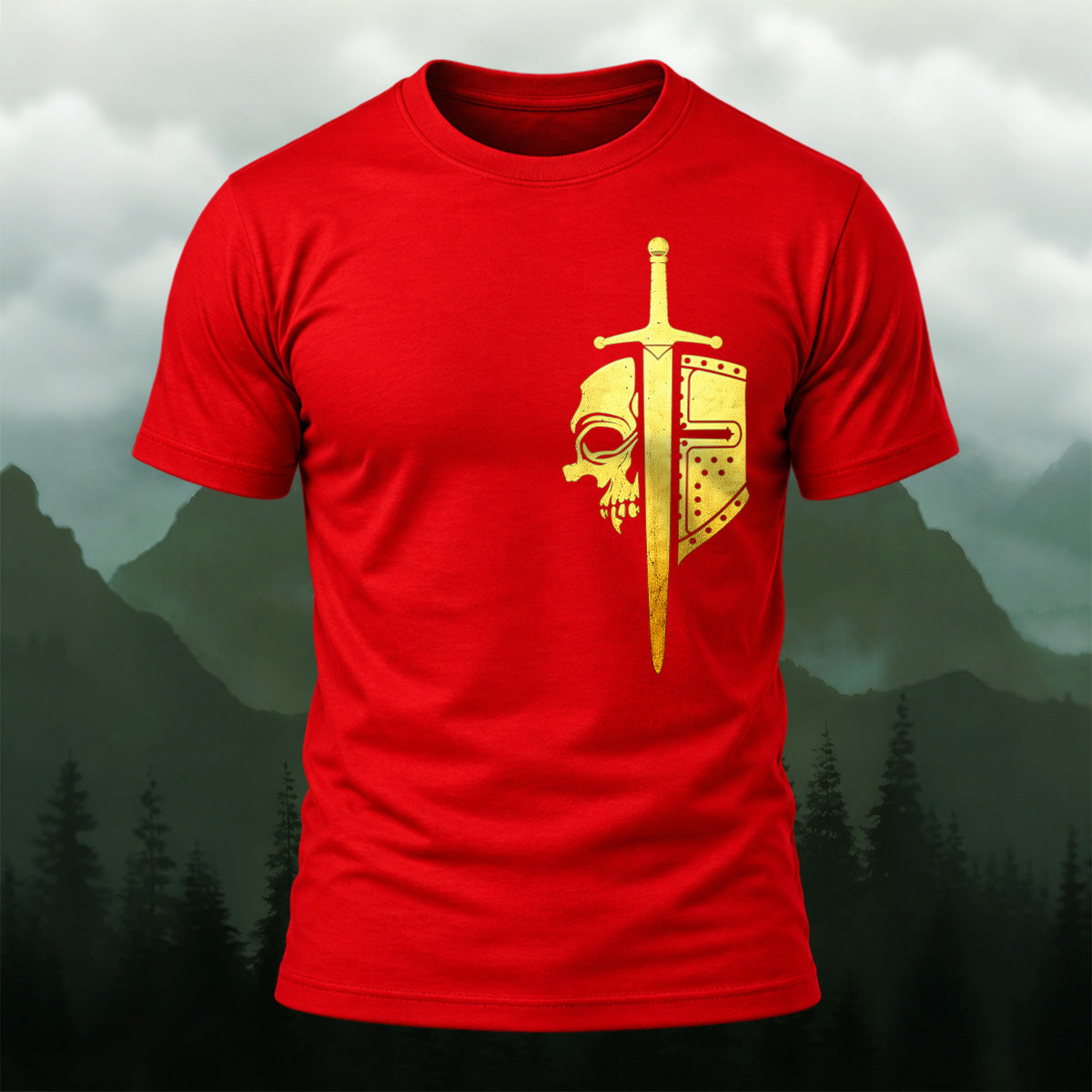 Ancient Celtic Sword Shield Soft Cotton T-Shirt Red