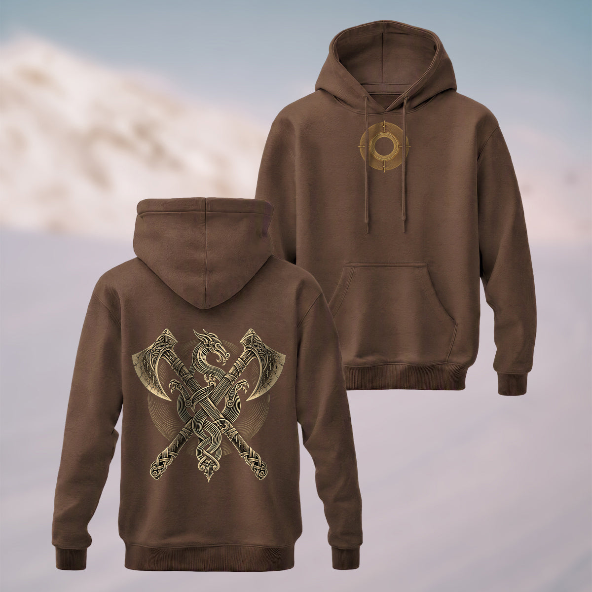 Cotton Made Norse Viking Axe Hoodie Coffee