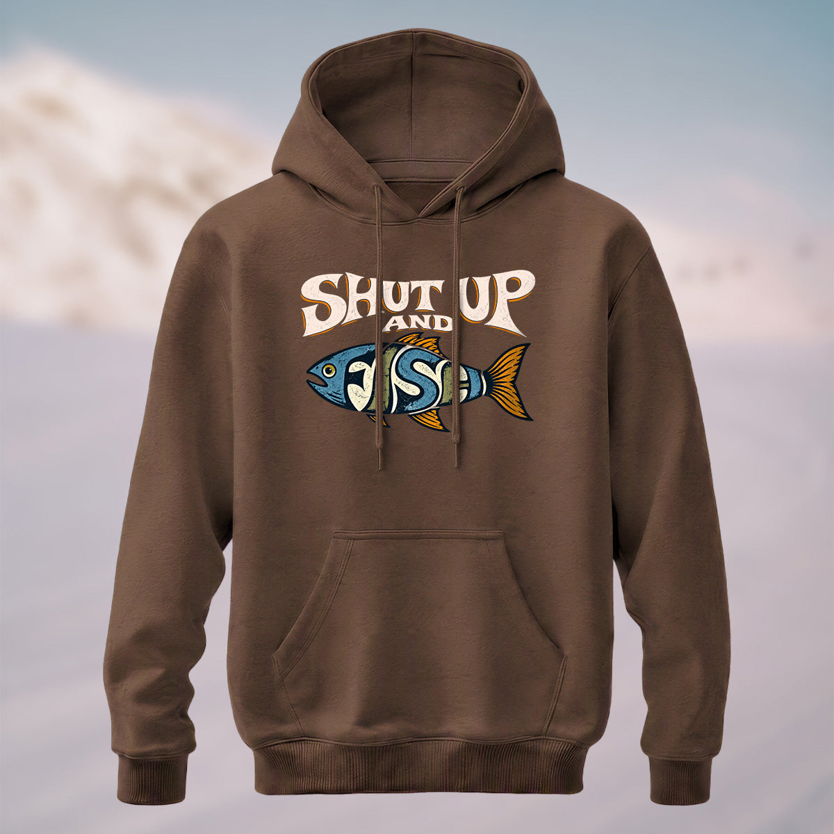 Cotton Made Vintage Playful Fishing Hoodie Coffee