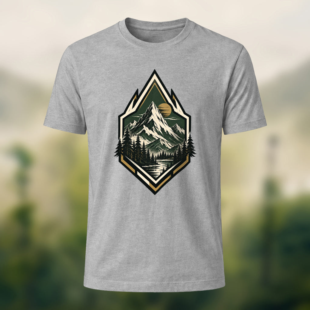 Vintage Wilderness Mountain Badge Cotton T-Shirt Heather Grey