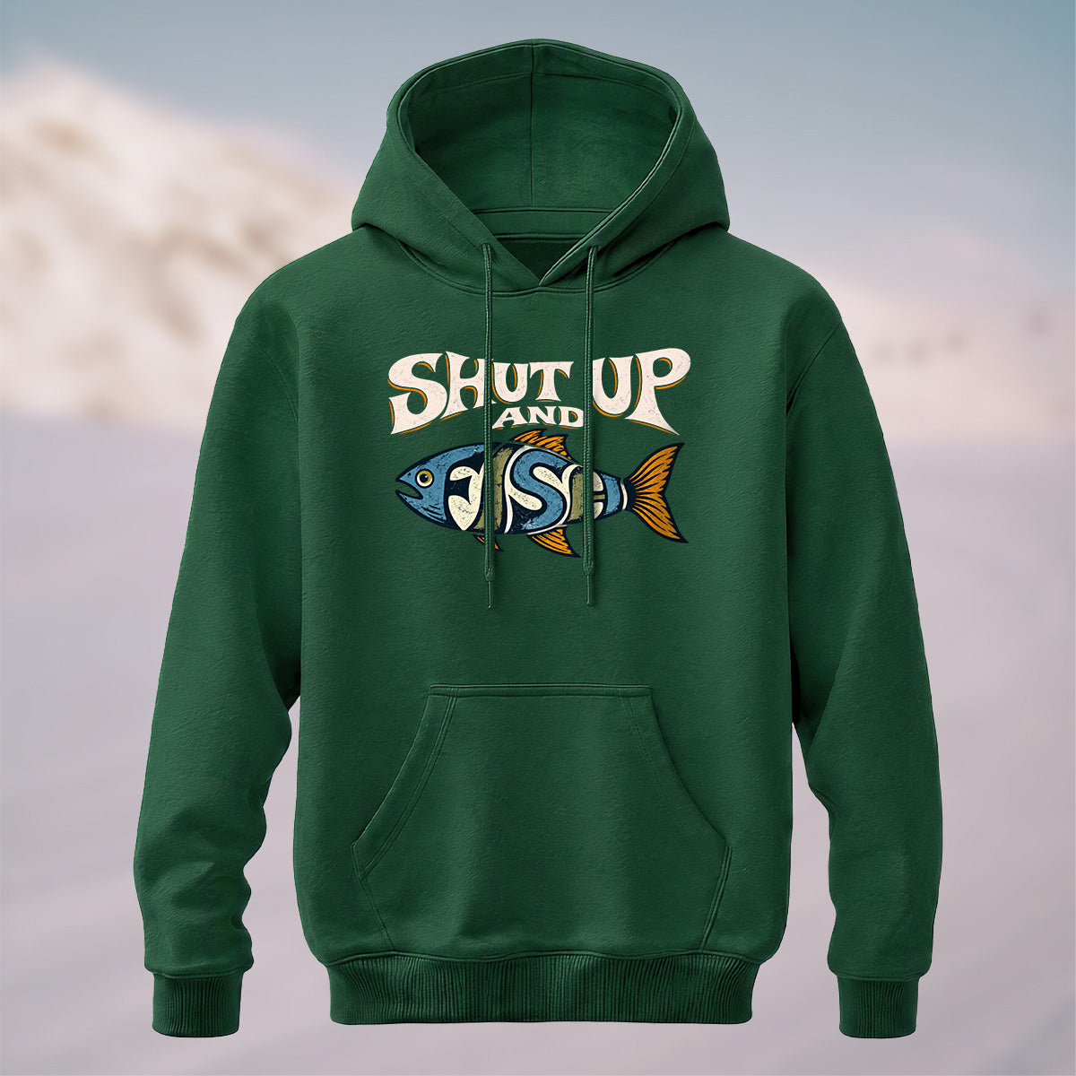 Cotton Made Vintage Playful Fishing Hoodie Dark Green