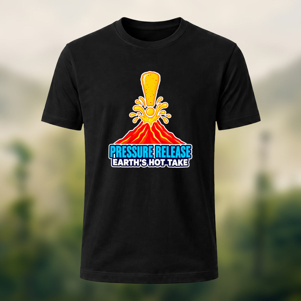 Volcano Print Casual Soft Cotton T-Shirt Black