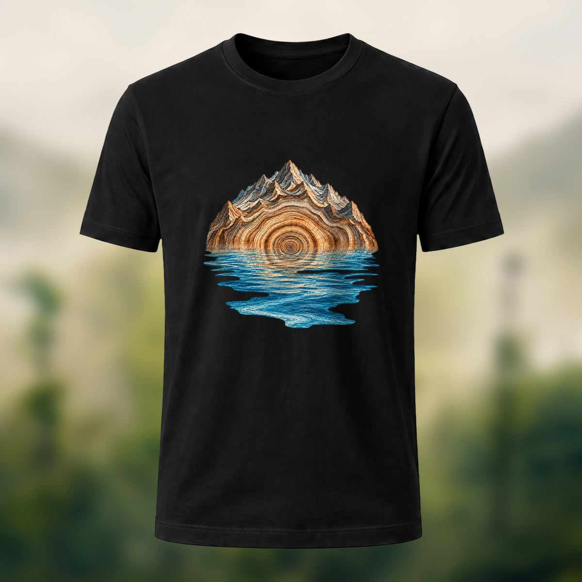Geological Mountain Premium Cotton T-Shirt Black