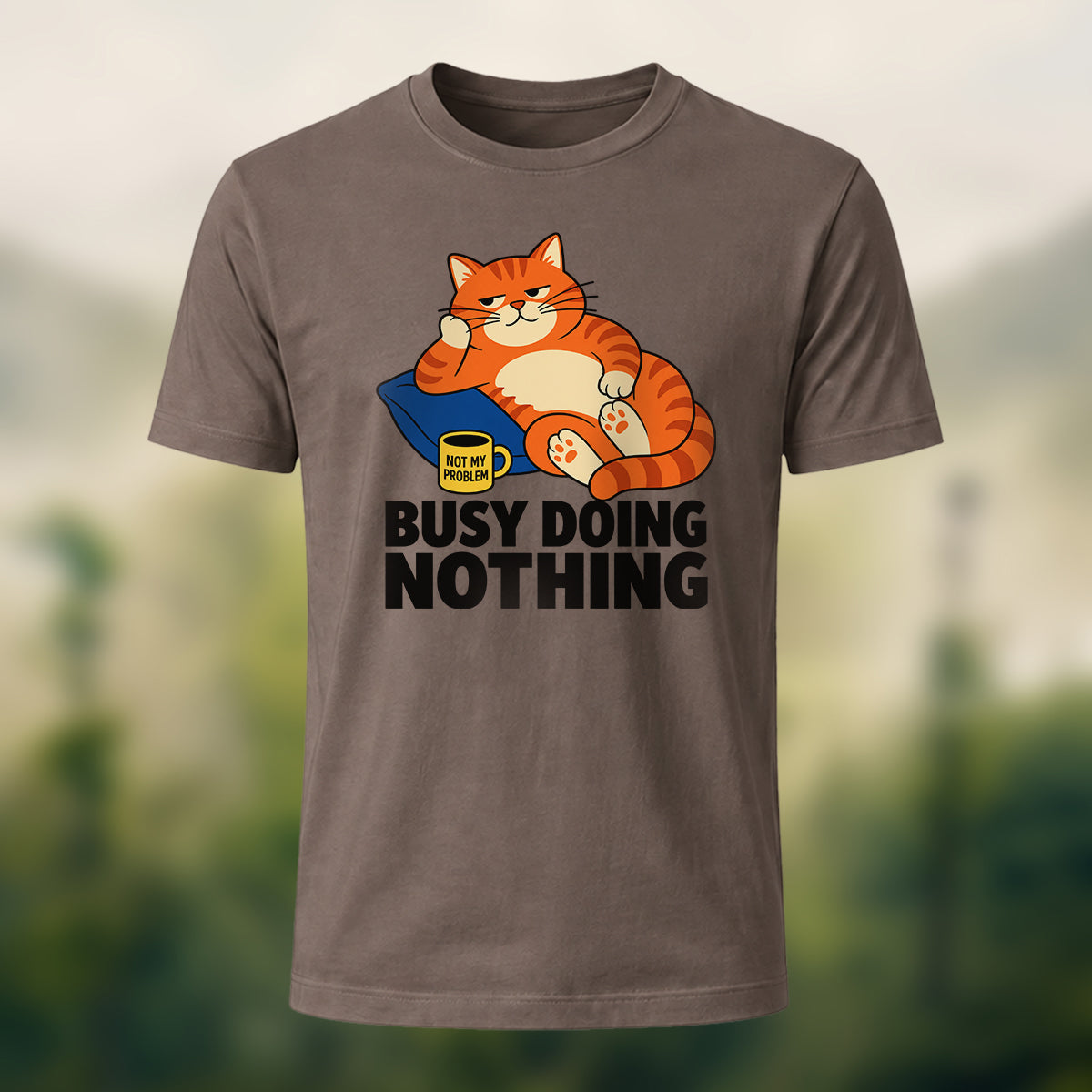 Laid-Back Cozy Cat Soft Cotton T-Shirt Coffee
