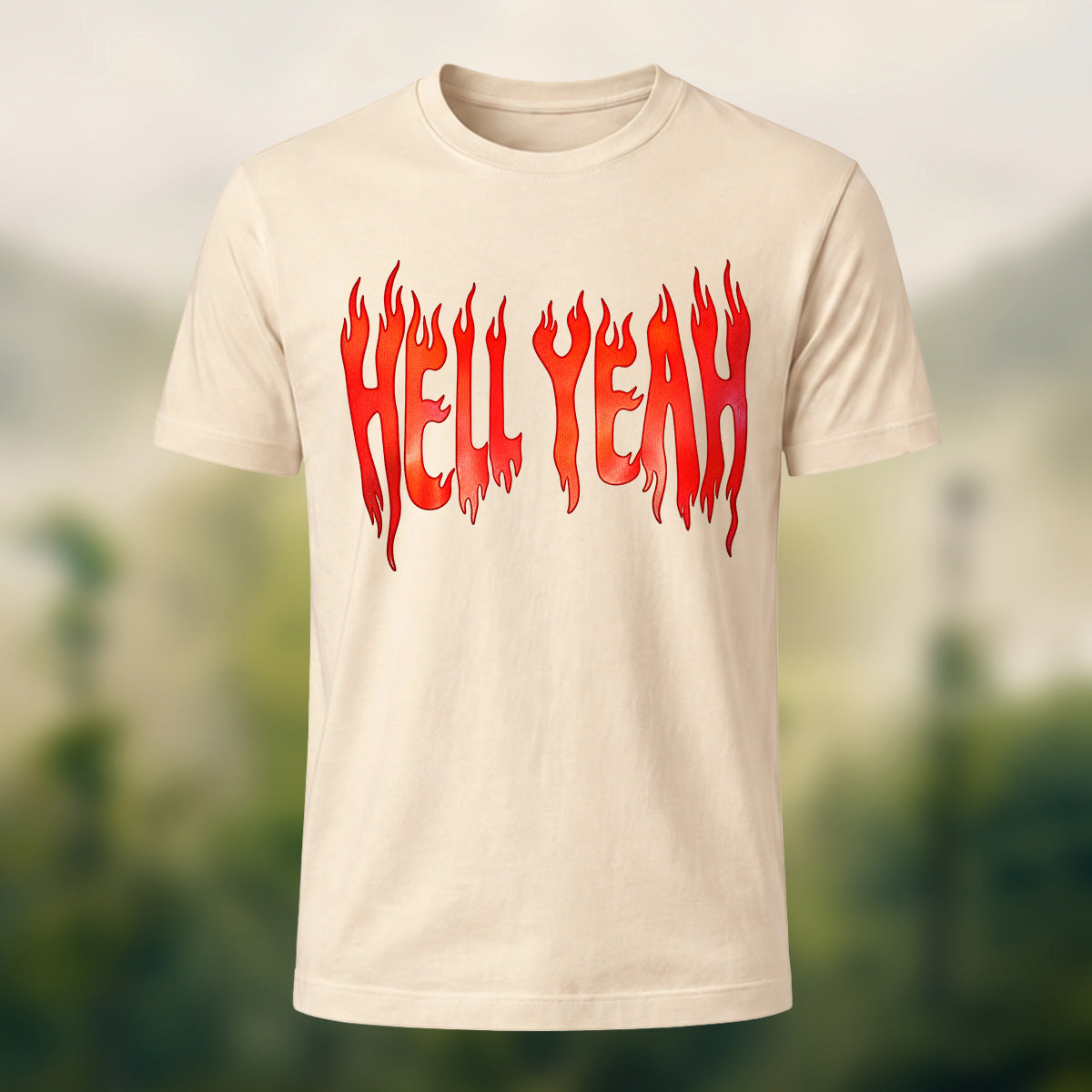 Bold Flame Lettering Combed Cotton T-Shirt Beige