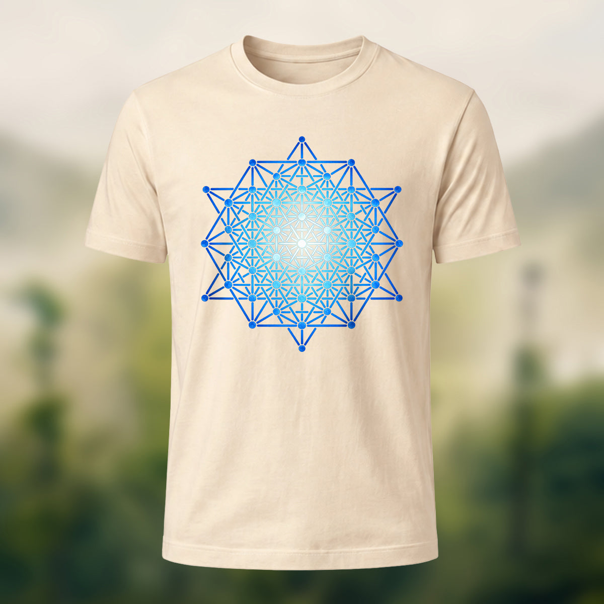 Geometric Crystal Print Premium Cotton T-Shirt Beige