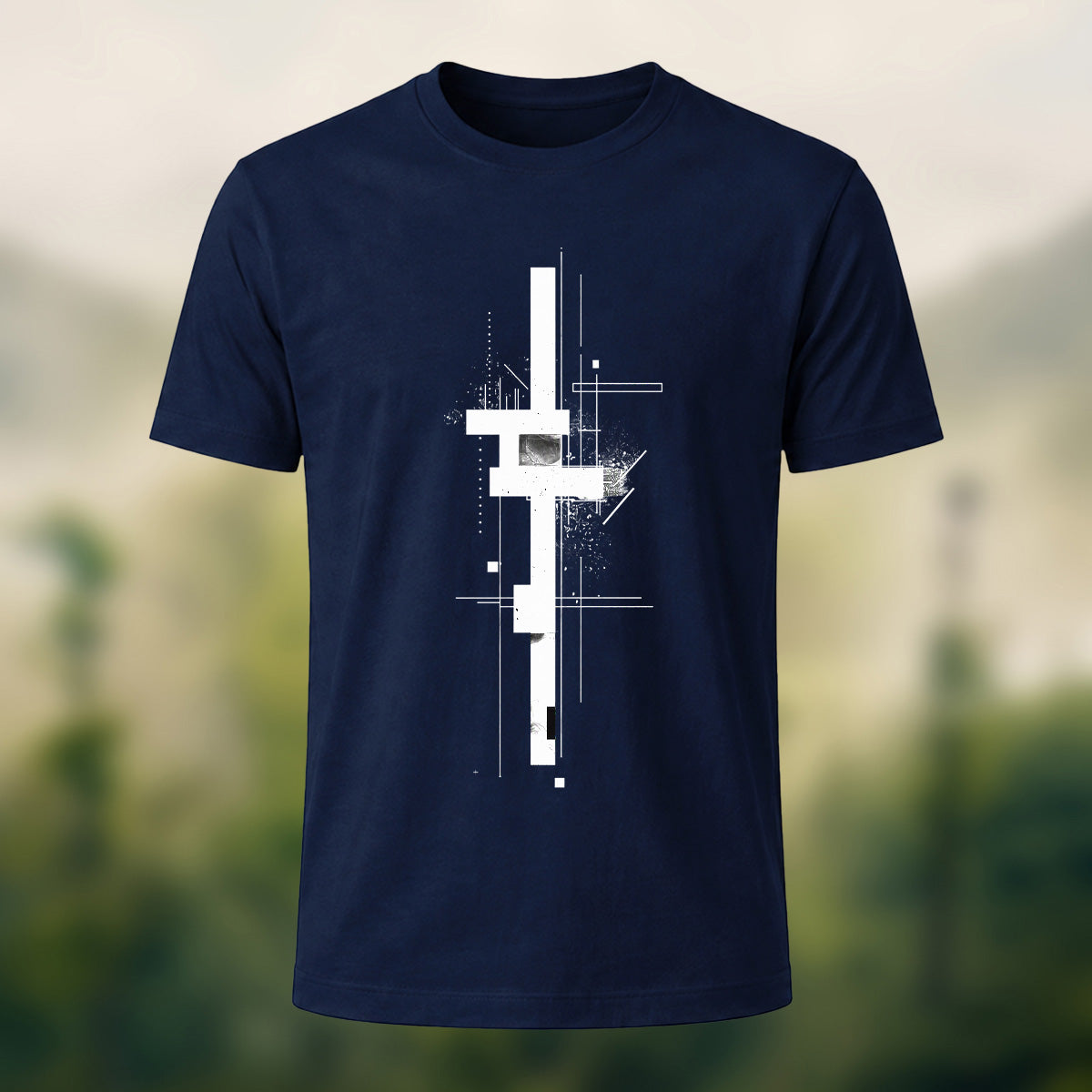Minimalist Geometric Print Casual Cotton T-Shirt Navy