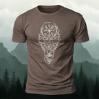 Nordic Wolf Print Casual Soft Cotton T-Shirt Coffee