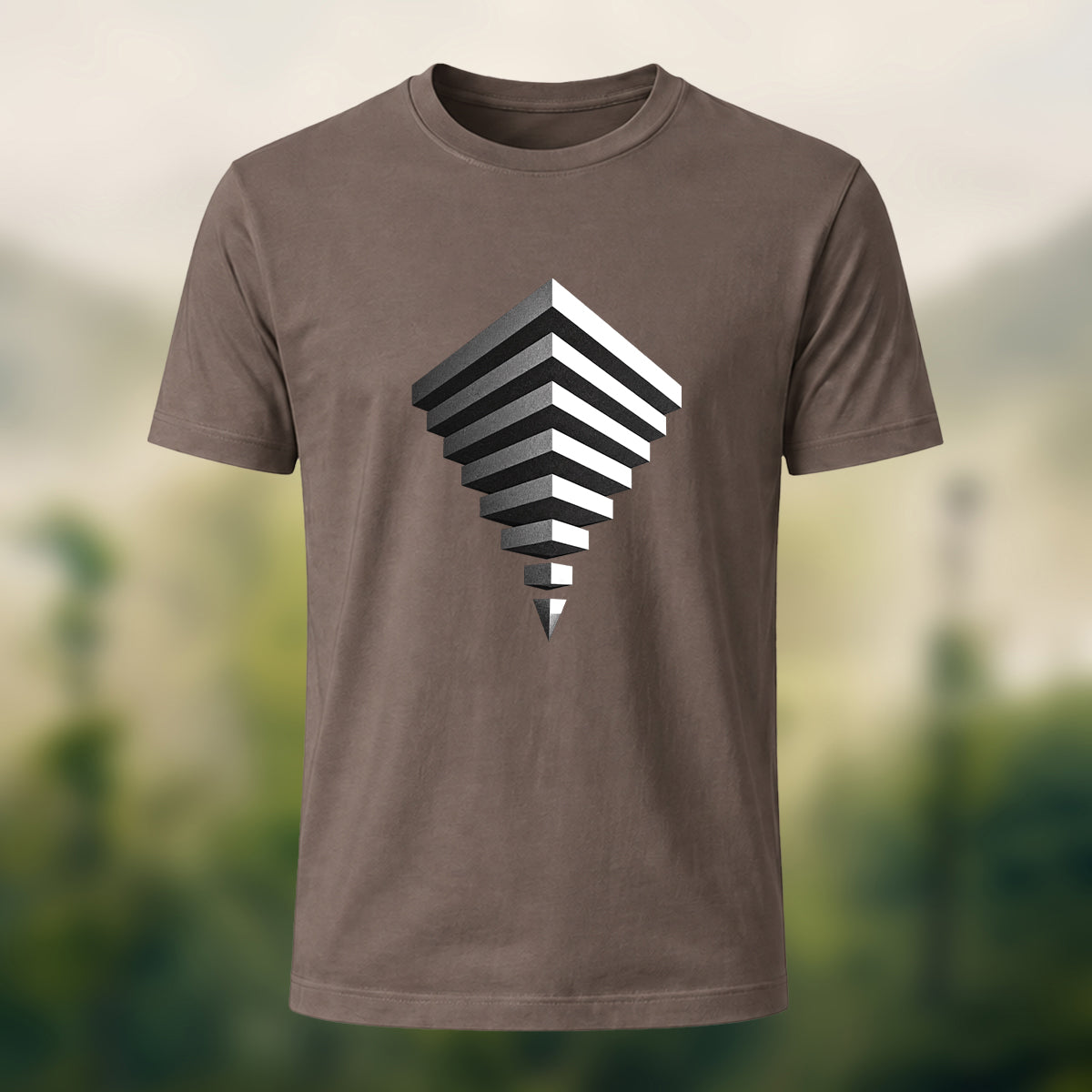 Modern Geometric Print Combed Cotton T-Shirt Coffee