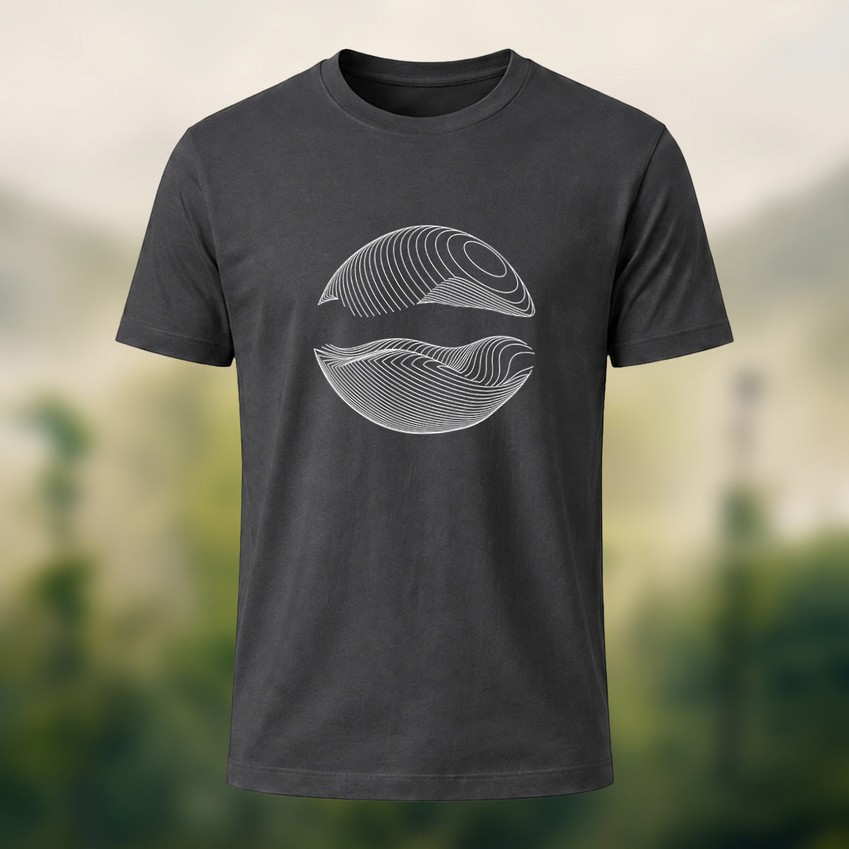DTG Abstract Wave Print Combed Cotton T-Shirt Charcoal