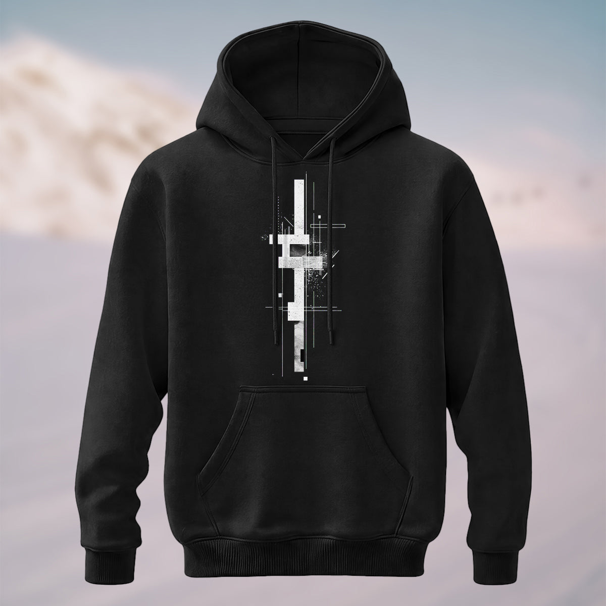 Cotton Made Abstract Blueprint Hoodie Black