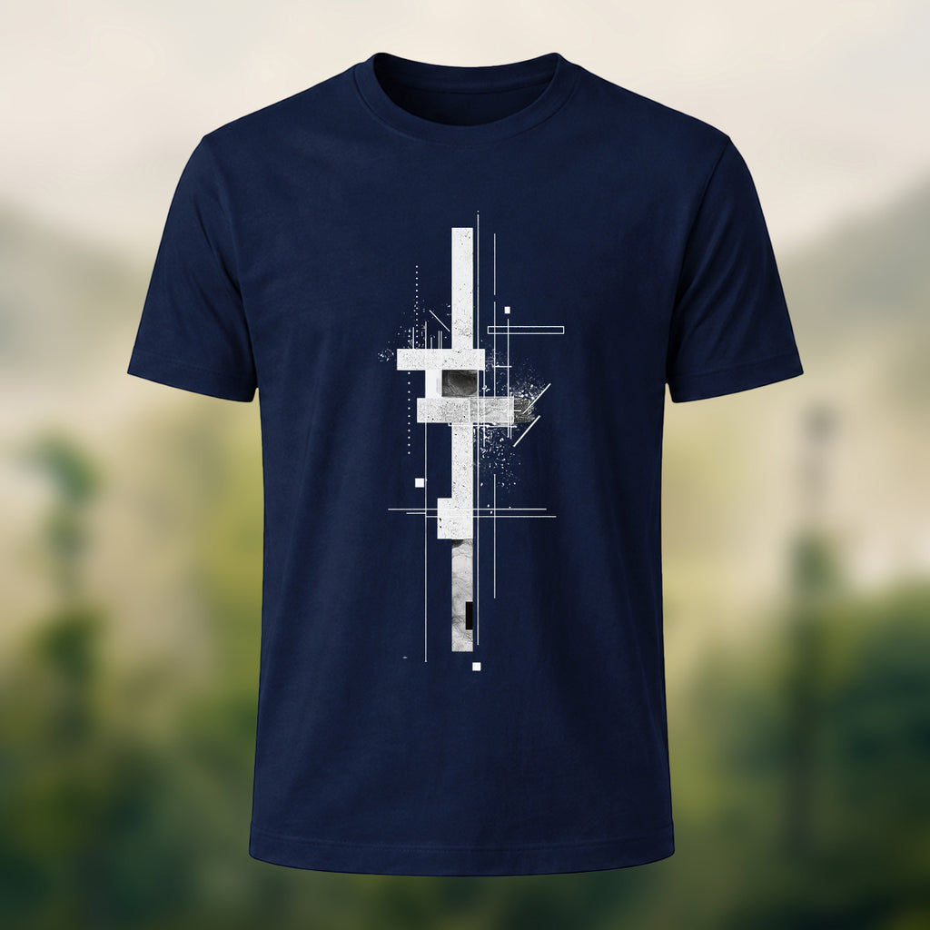 Minimalist Geometric Print Casual Cotton T-Shirt Navy