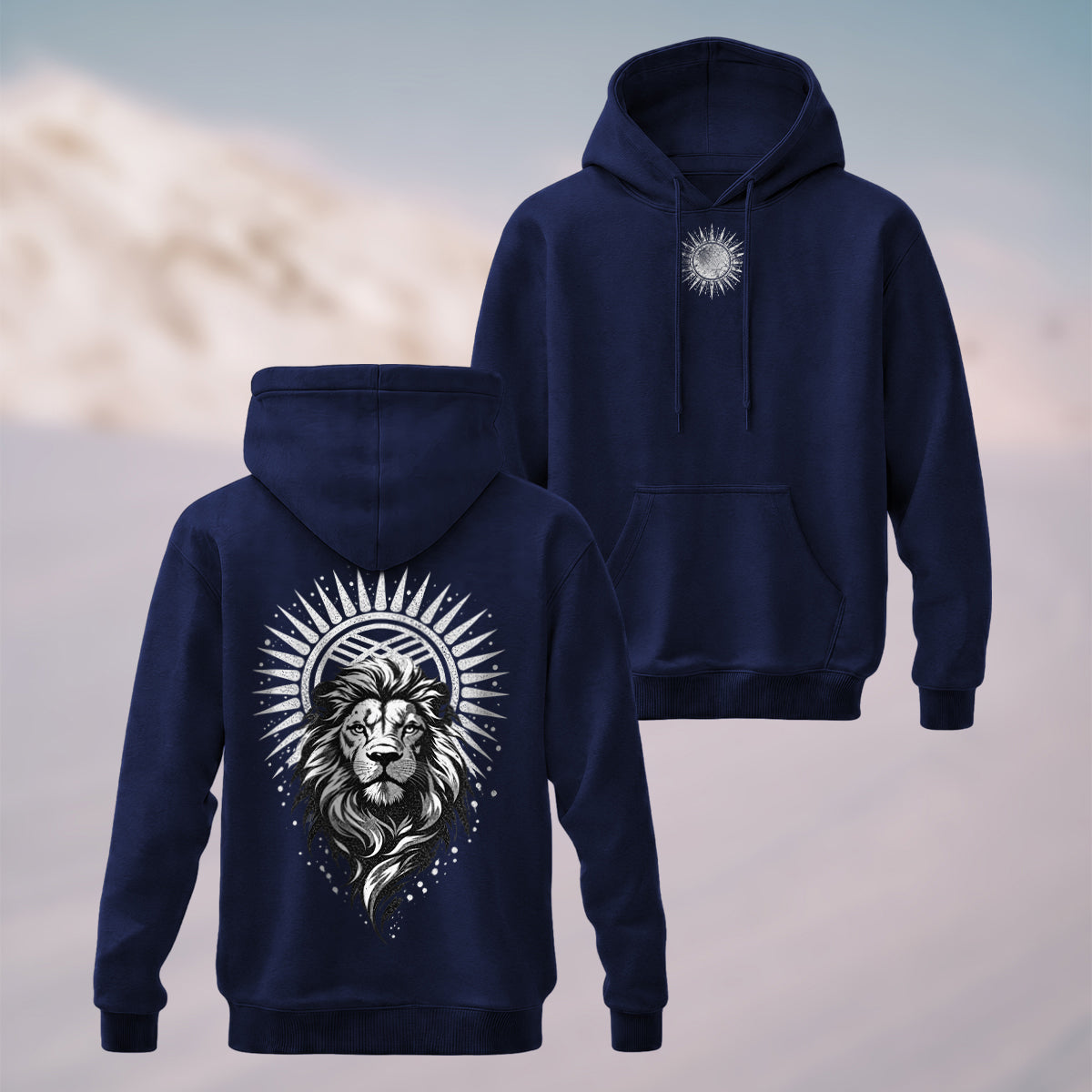 Cotton Made Mystical Silver Lion Hoodie Navy