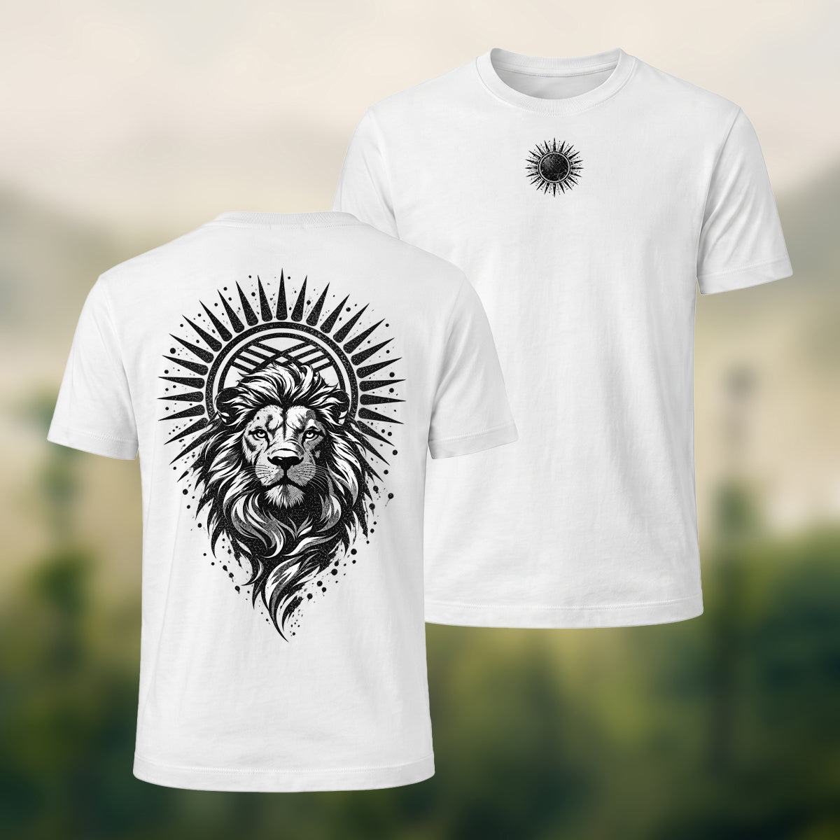 Black Lion Medallion Print Premium Cotton T-Shirt White