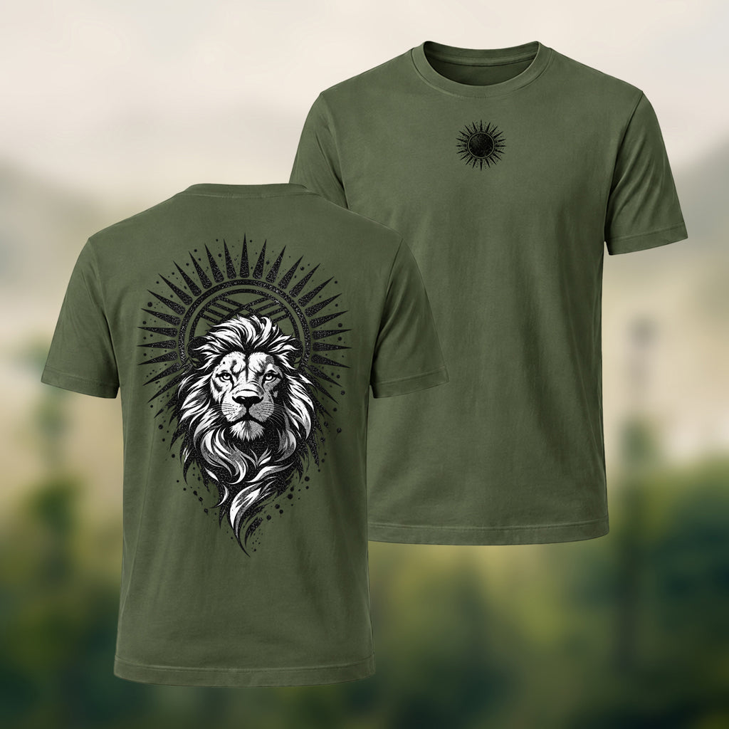 Black Lion Medallion Print Premium Cotton T-Shirt Olive Green