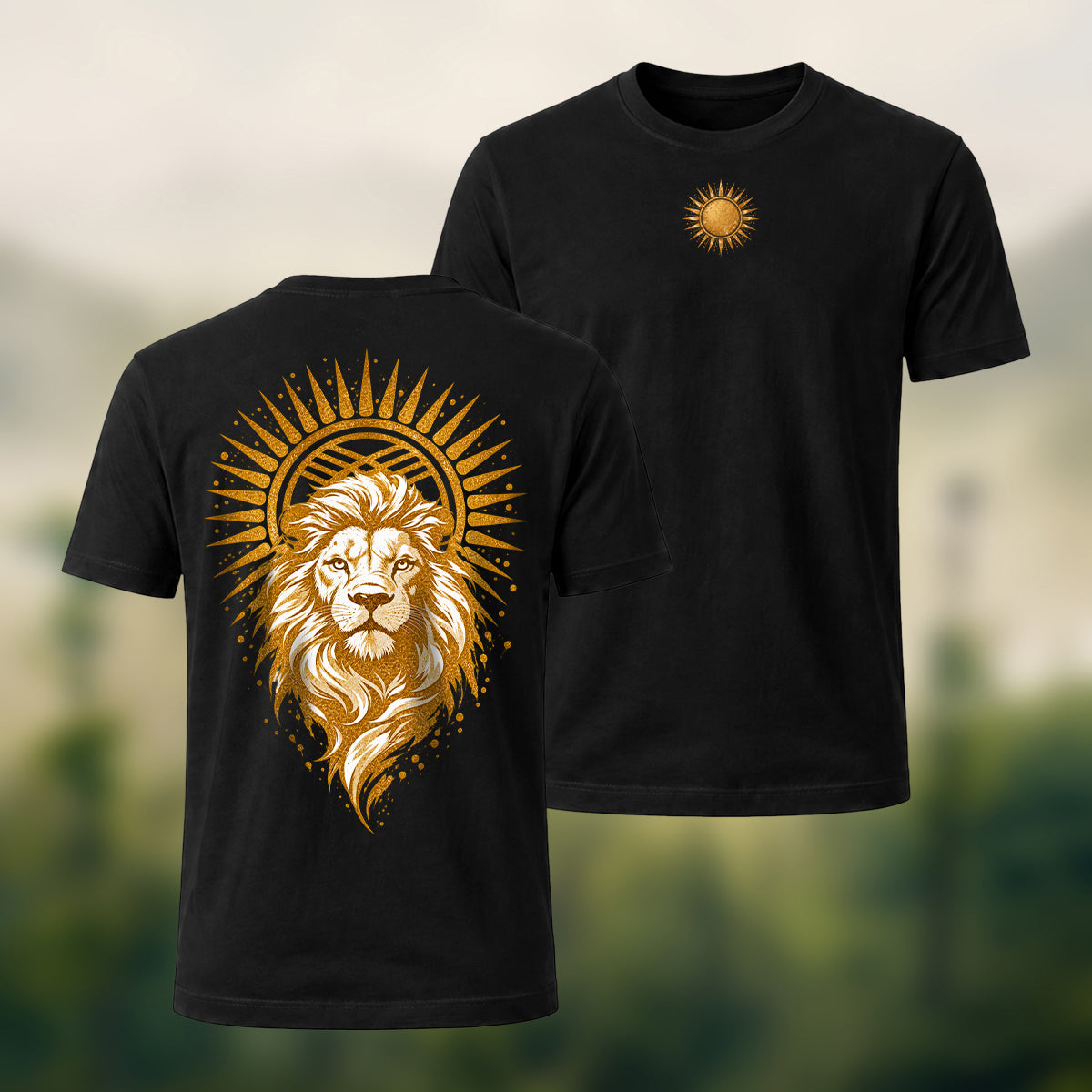 Golden Lion Medallion Print Premium Cotton T-Shirt Black