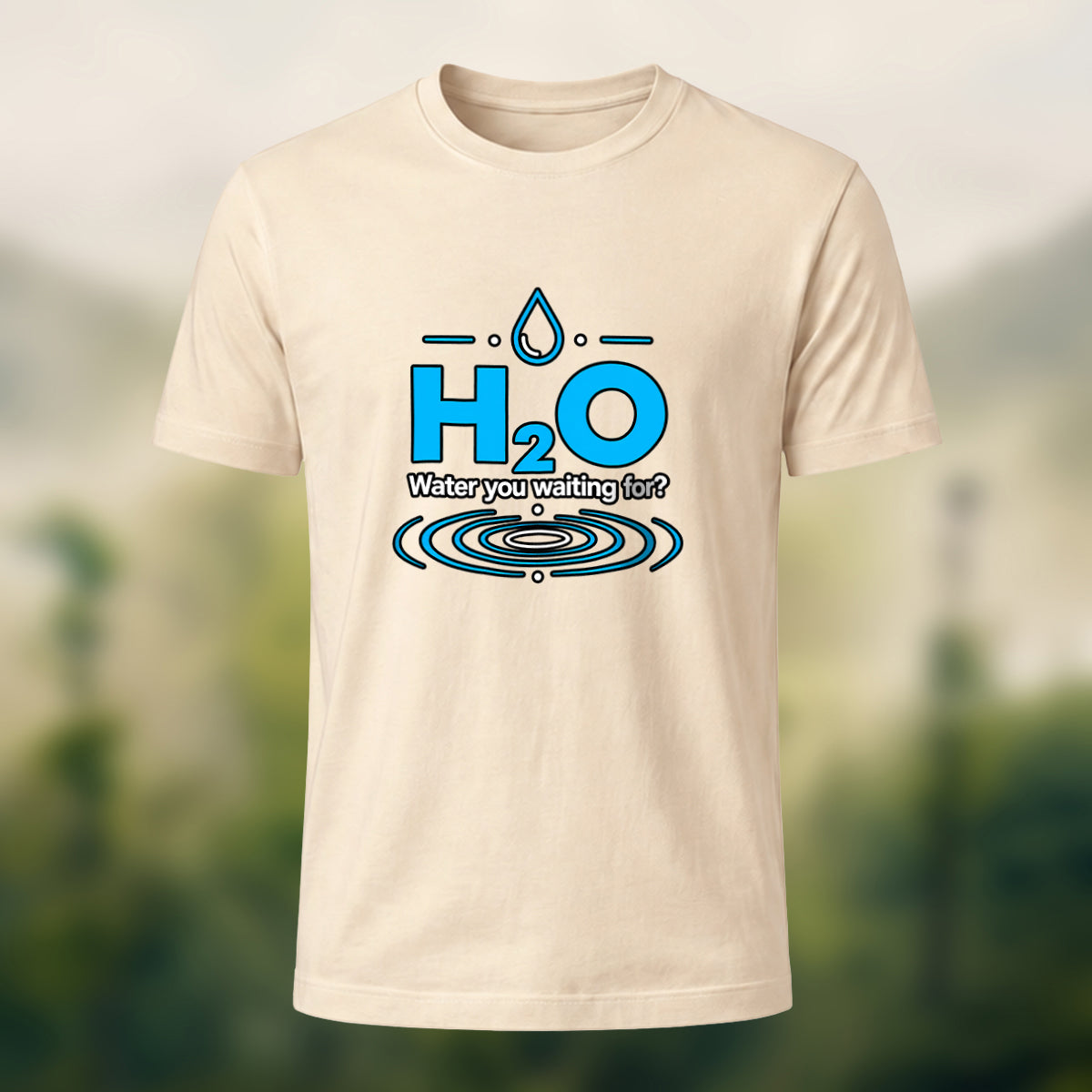 Water Molecule Print Casual Cotton T-Shirt Beige