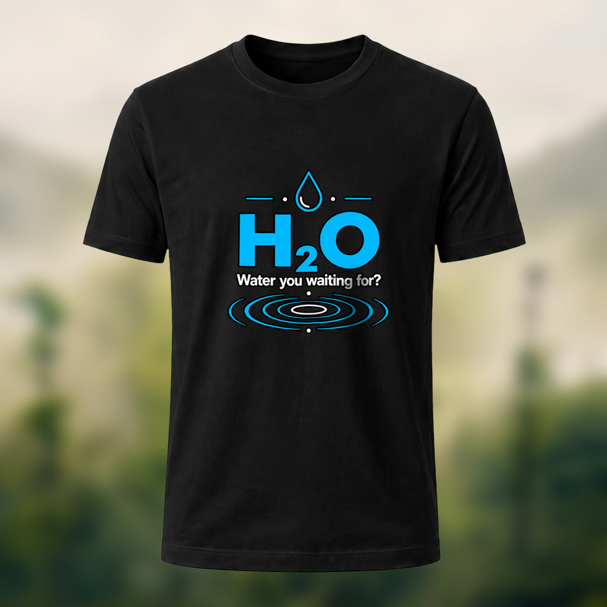 Water Molecule Print Casual Cotton T-Shirt Black