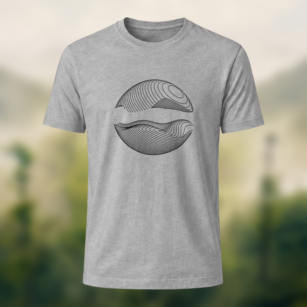 DTG Abstract Wave Print Combed Cotton T-Shirt Heather Grey