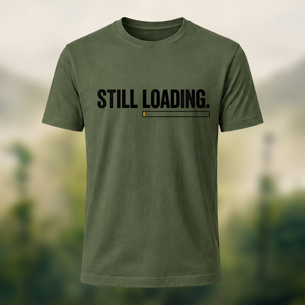 Minimal Loading Statement Premium Cotton T-Shirt Olive Green