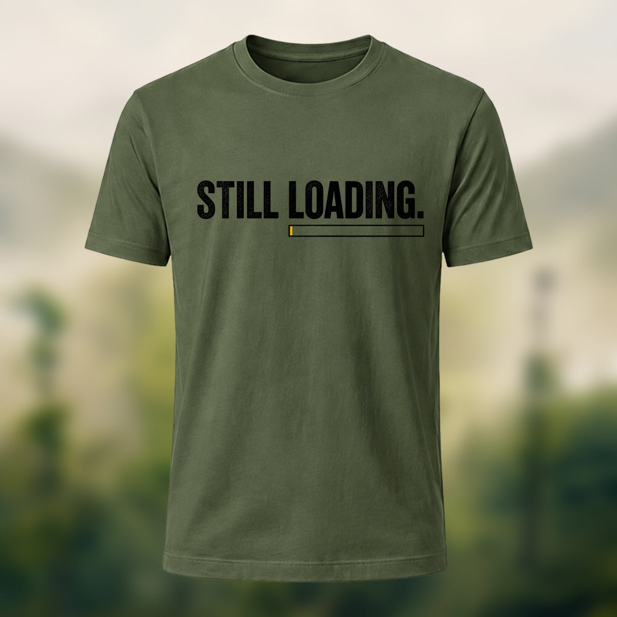 Minimal Loading Statement Premium Cotton T-Shirt Olive Green