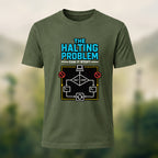 Halting Problem Print Casual Premium Cotton T-Shirt Olive Green