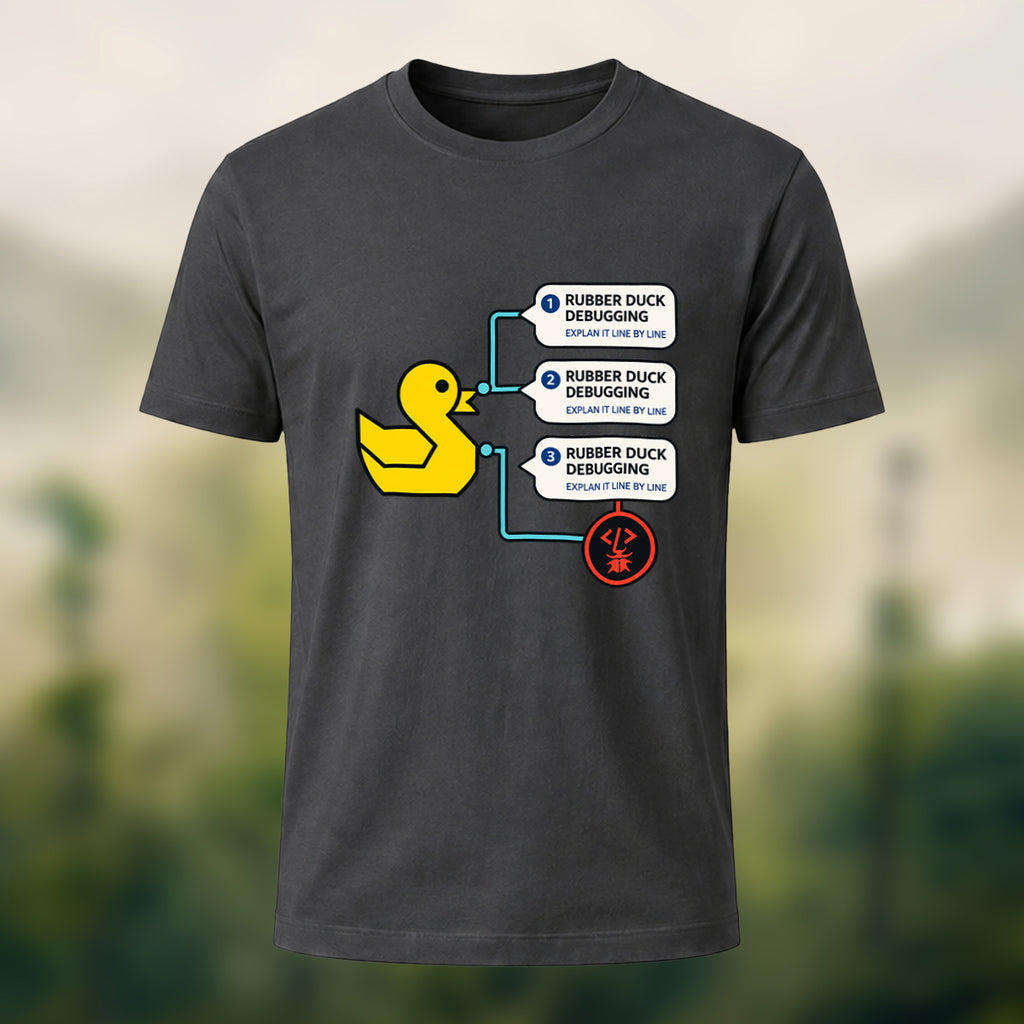 Rubber Duck Debugging Print Casual Soft Cotton T-Shirt Charcoal