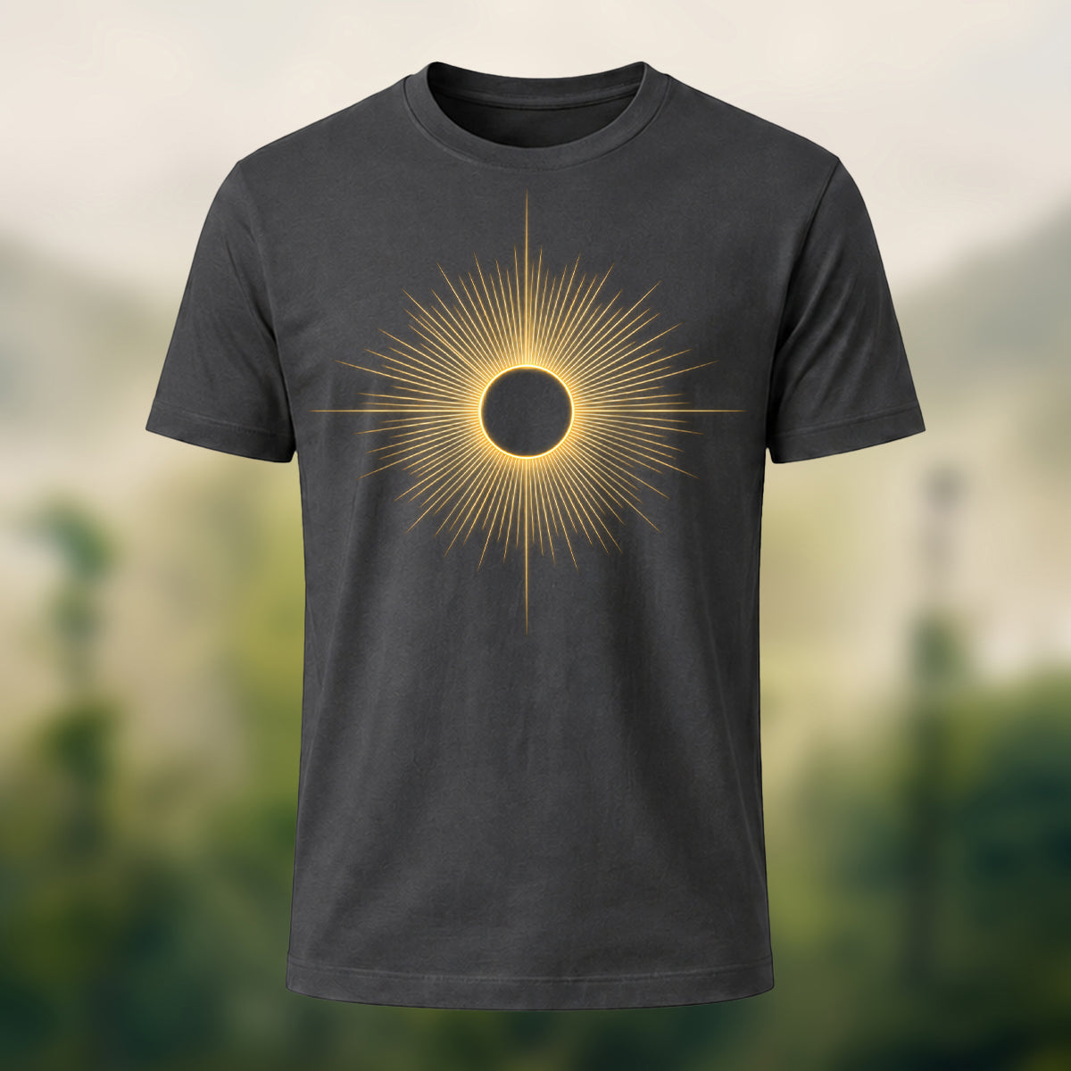 DTG Mystical Solar Ray Print Premium Cotton T-Shirt Charcoal