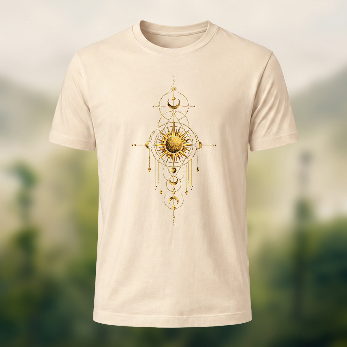 Mystical Sun Print Premium Cotton T-Shirt Beige