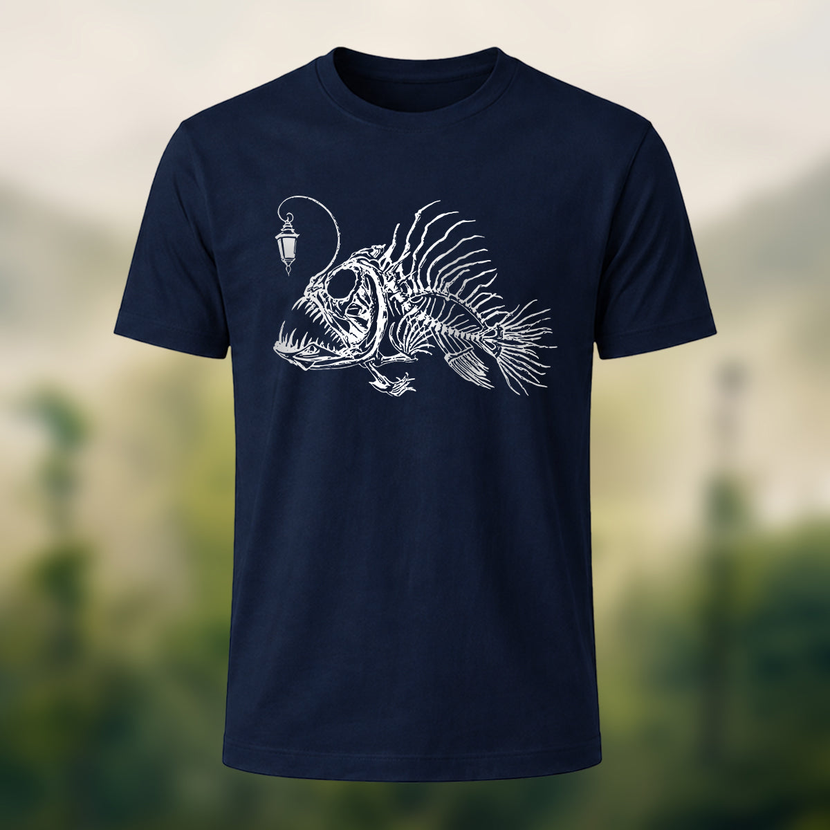 Fun Fish Sketch Print Cotton T-shirt Navy