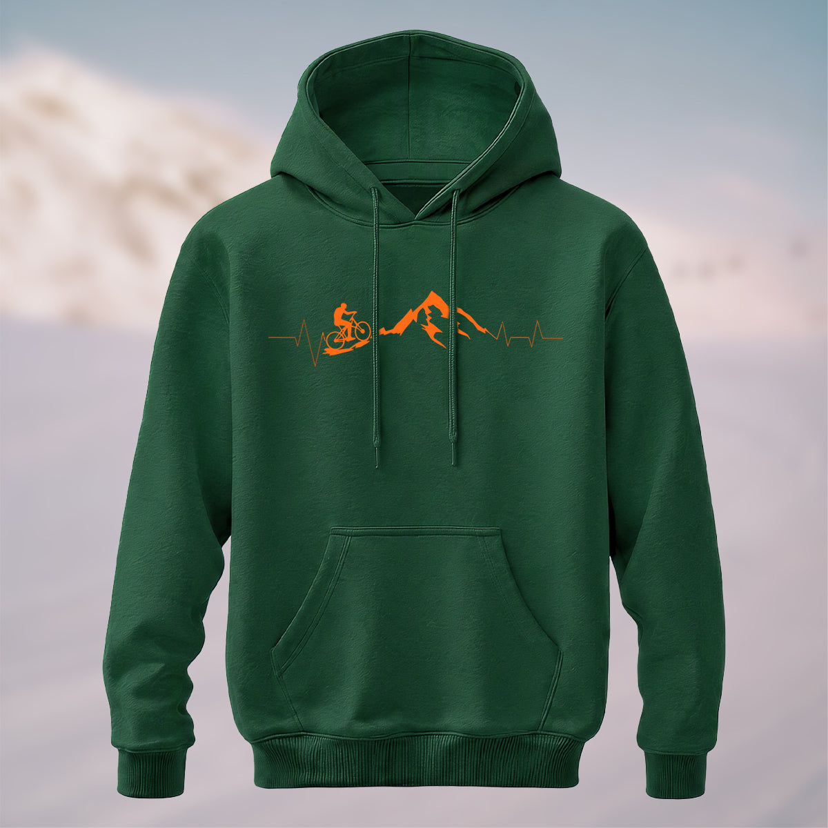 Cotton Made Mountain Biking Heartbeat Hoodie Forest Green