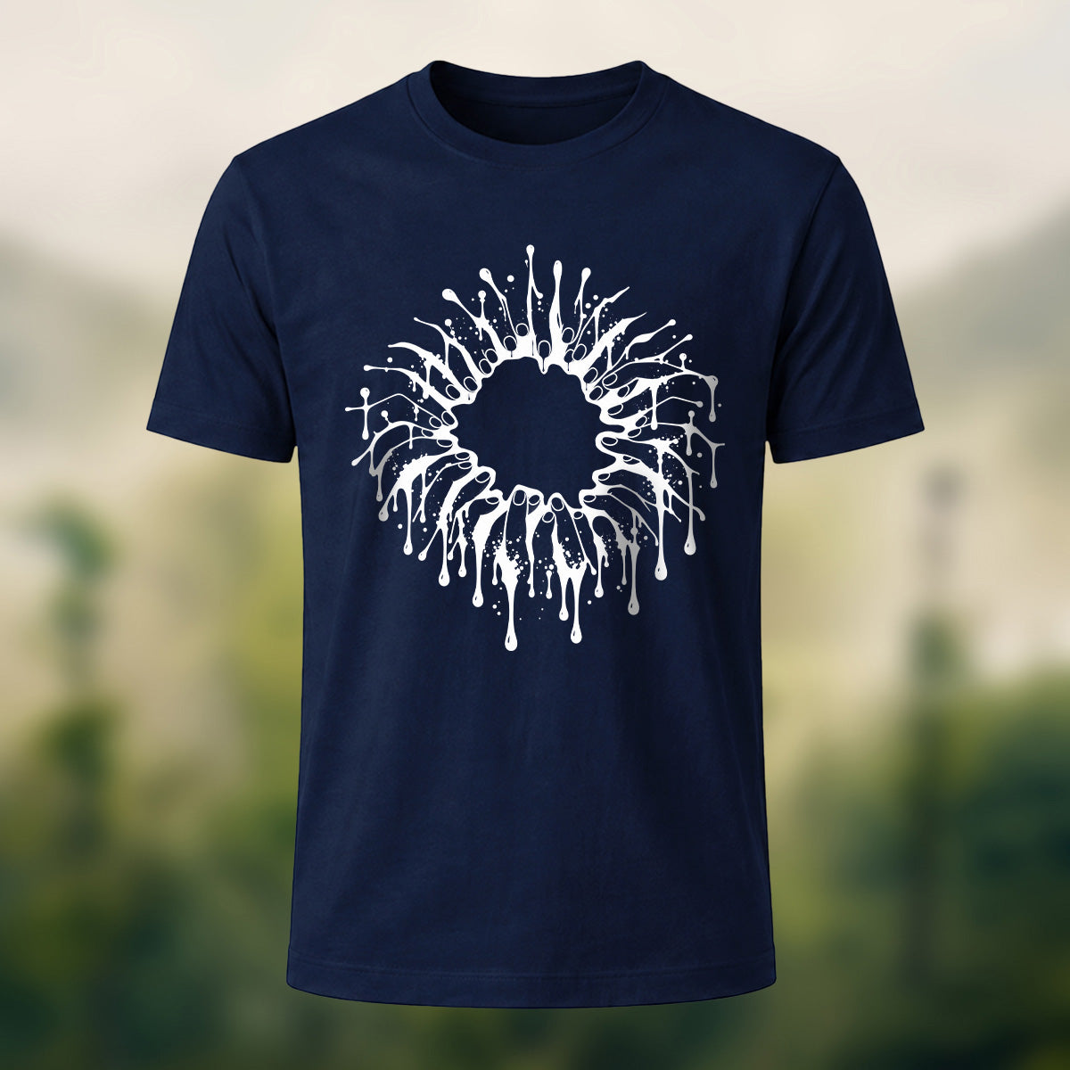 Gothic Severed Fingers Combed Cotton T-Shirt Navy