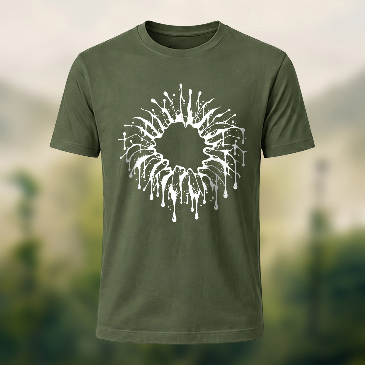Gothic Severed Fingers Combed Cotton T-Shirt Olive Green