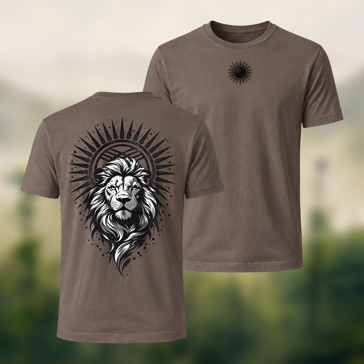 Black Lion Medallion Print Premium Cotton T-Shirt Coffee