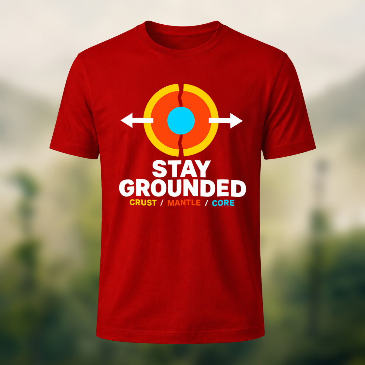 Earth Core Print Casual Soft Cotton T-Shirt Red